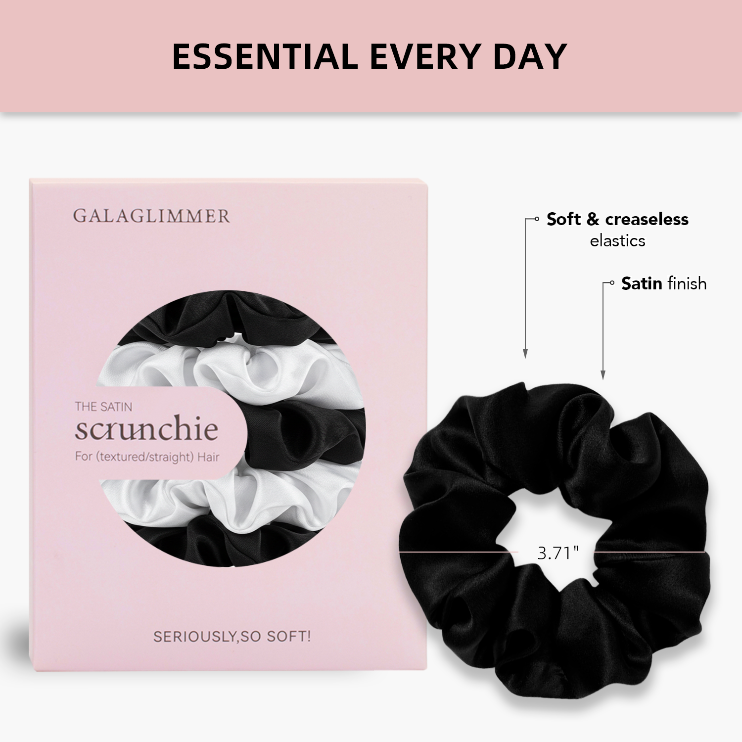 Satin Scrunchies for Women for Girls for All Hair Types and Textures, Crease-Free Hair Accessories 5-Pack (Black + White)