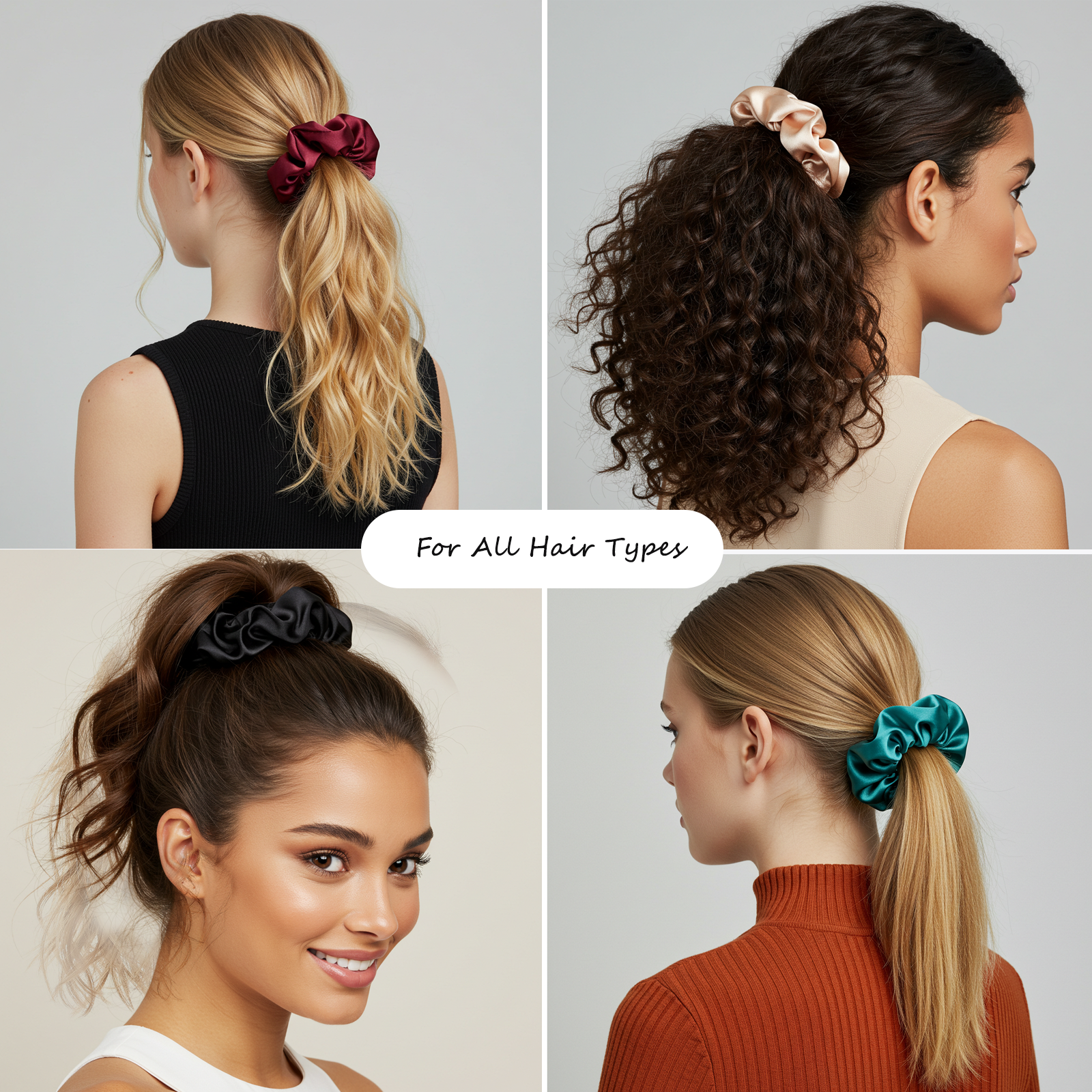 Satin Scrunchies for Women: No-Damage Hair Ties for Girls, Day to Night Silk-Like Scrunchies for All Hair Types and Textures, Crease-Free Hair Accessories